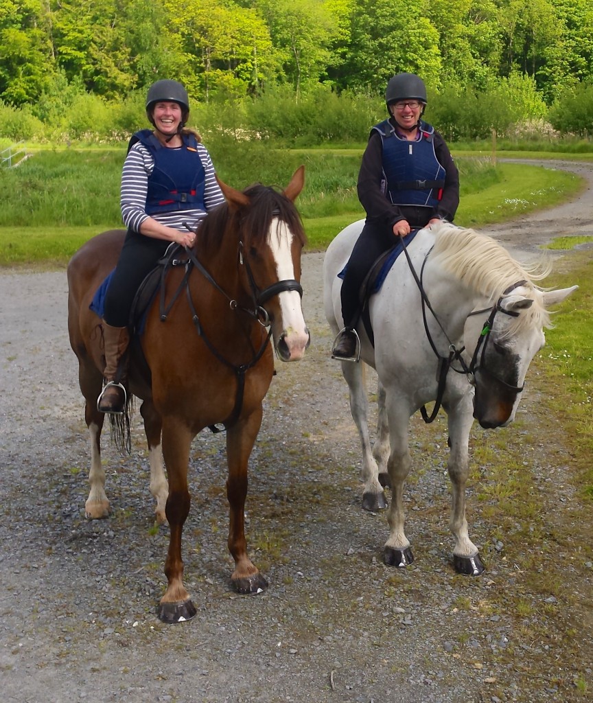 Karen on her mare, and me on the gentle giant Two Tone