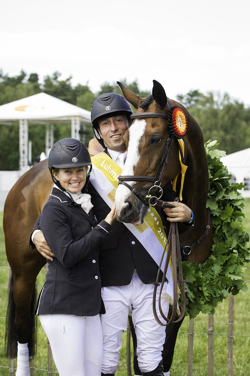 Tim and Jonelle celebrate Wesko's Luhmuhlen win (image: Libby Law)