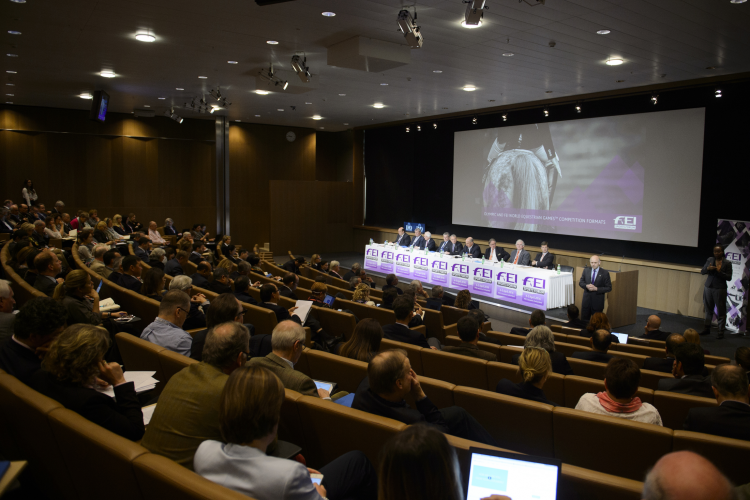 A record number of delegates attended the FEI Sports Forum at IMD in Lausanne (SUI), where Olympic and FEI World Equestrian Games competition changes were debated at length. (FEI/Richard Juilliart) 