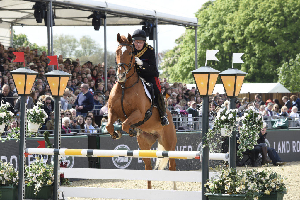 Capt Chambers riding Freeway from the Household Cavalry Mounted Regiment Team B winners of the team services jumping