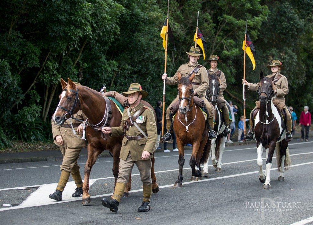 Leading the parade: Karl Johnstone Waikato Mounted Rifles leads the Riderless Horse at the front of the parade. Photo Paula Stuart