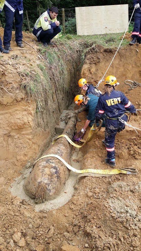 Thanks to the digger driver's excellent work, the Massey University Veterinary Emergency Response Team could then access him to get him ready for extraction