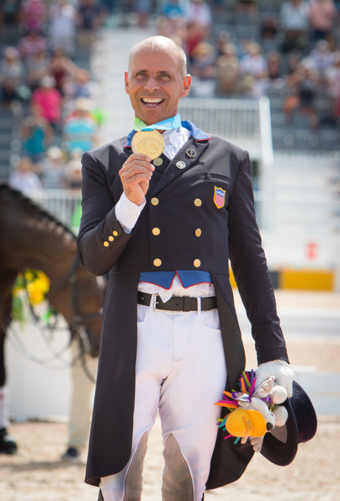 Steffen Peters (USA) on the podium during the 2015 Pan American Games in Ontario, Canada. (Image: StockImageServices.com)