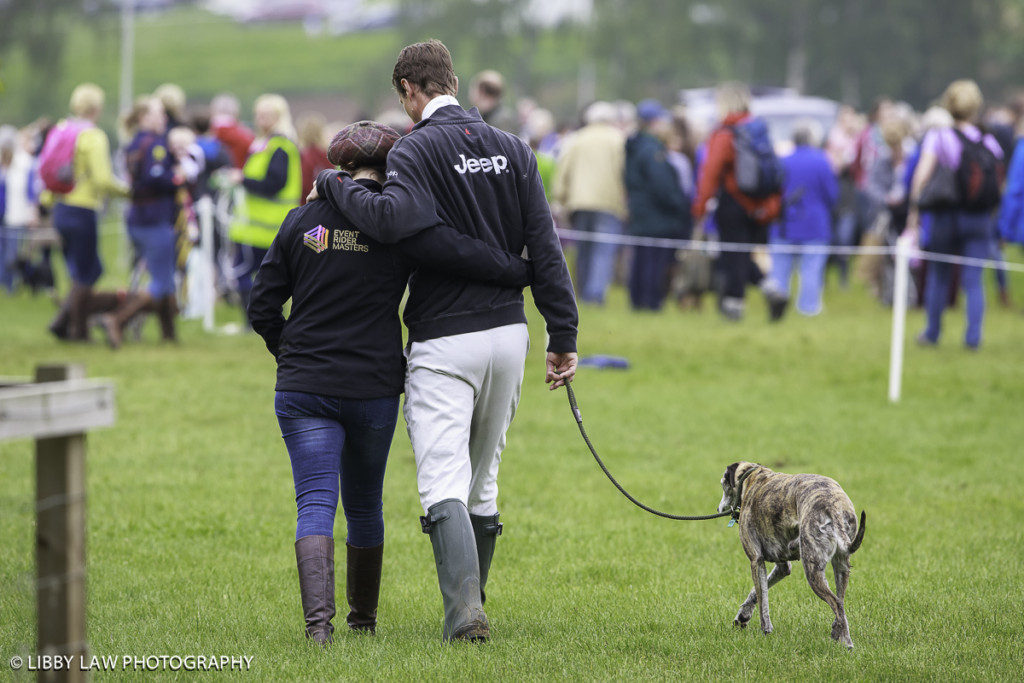 William and Alice Fox-Pitt get cozy whilst walking the course: (Image: Libby Law).