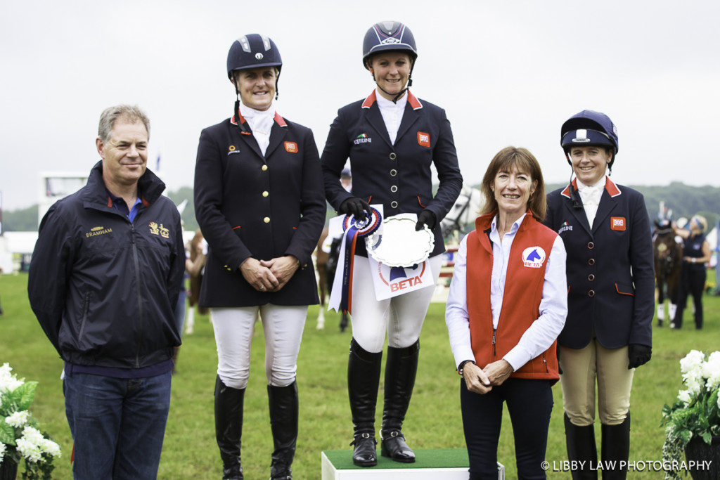 The British women dominated the CIC3* class. L-R Tina Cook, Gemma Tattersall and Pippa Funnell with sponsors