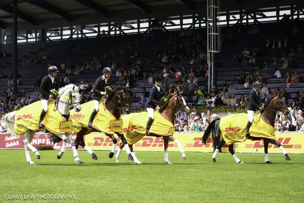 Aussie win! Sonja Johnson (PARKIARRUP ILLICIT LIAISON); Christopher Burton (NOBILIS 18); Samantha Birch (HUNTER VALLEY II); Shane Rose (CP QUALIFIED): CICO3* EVENTING PRIZEGIVING: 2016 GER-CHIO Aachen: Weltfest des Pferdesports (Saturday 16 July) (Image: Libby Law)