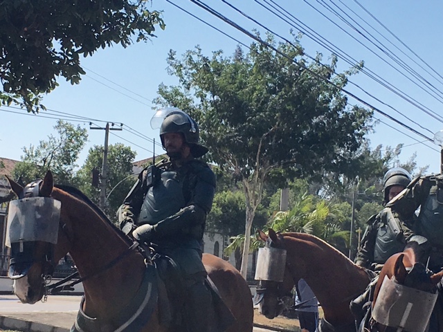 Military horses outside EQC