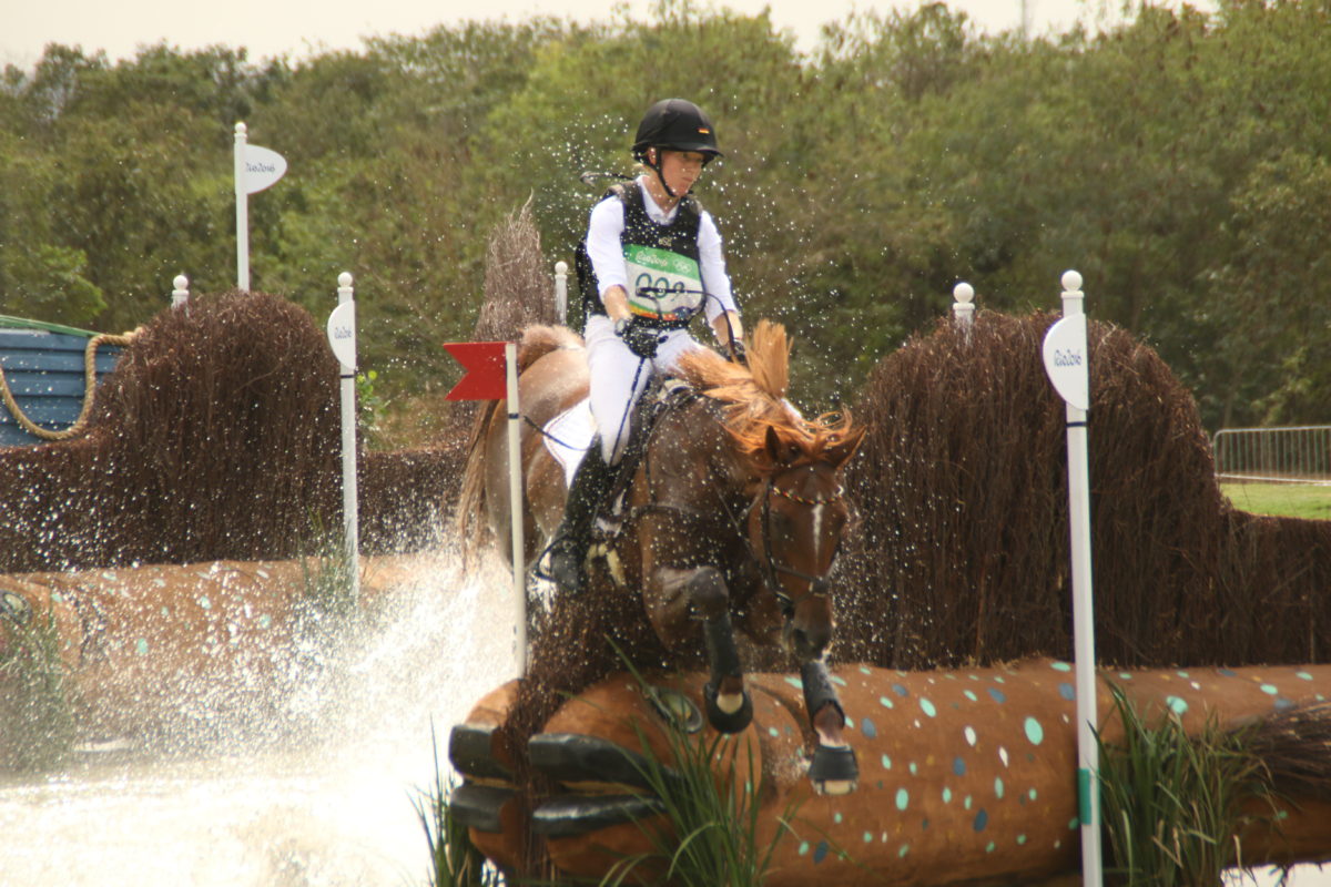 Sandra Auffarth made it over this jump but didn't make the turn to the next element of the combination