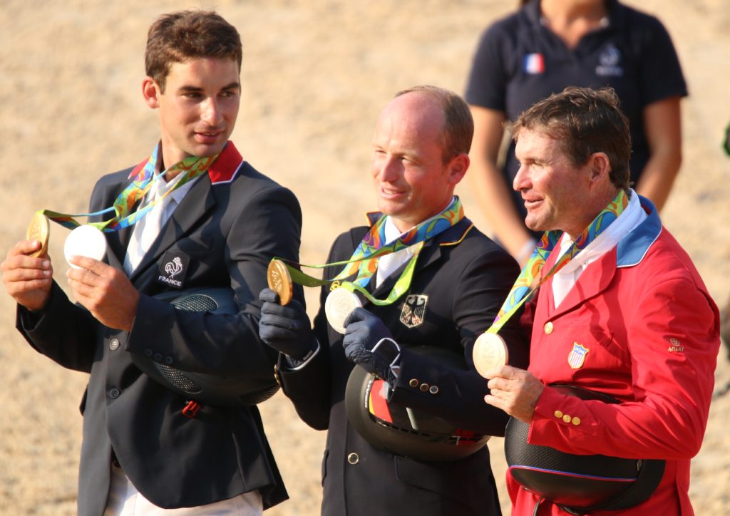 Astier Nicolas (silver), Michael Jung (gold) and Phillip Dutton (bronze) (Image: Jane Thompson)