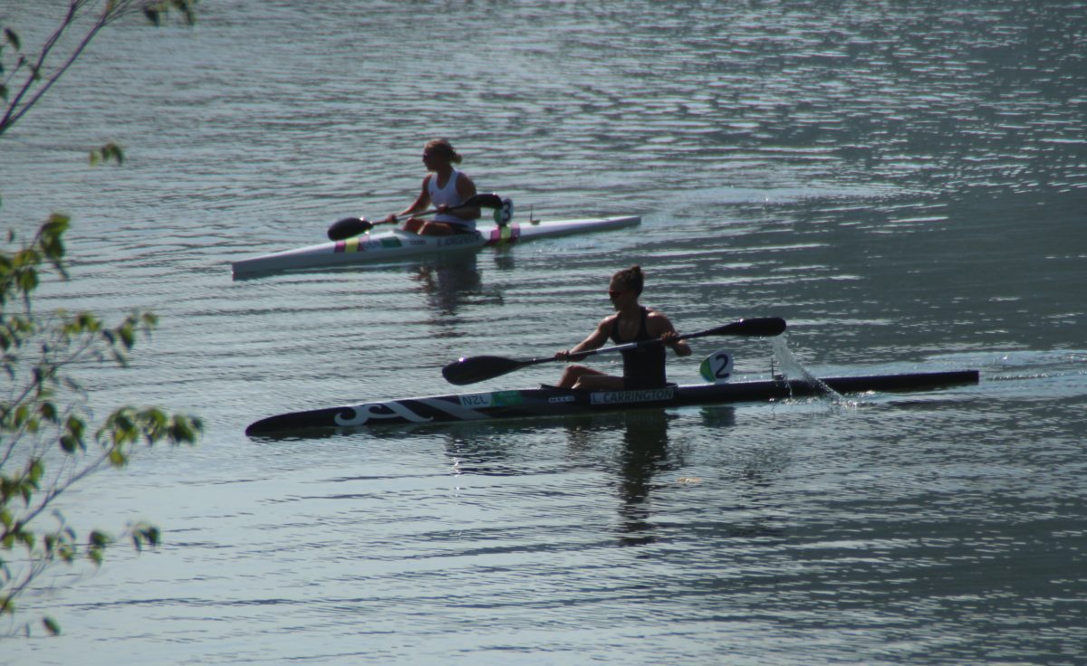 Lisa Carrington just after the finish of her race where she won the gold medal