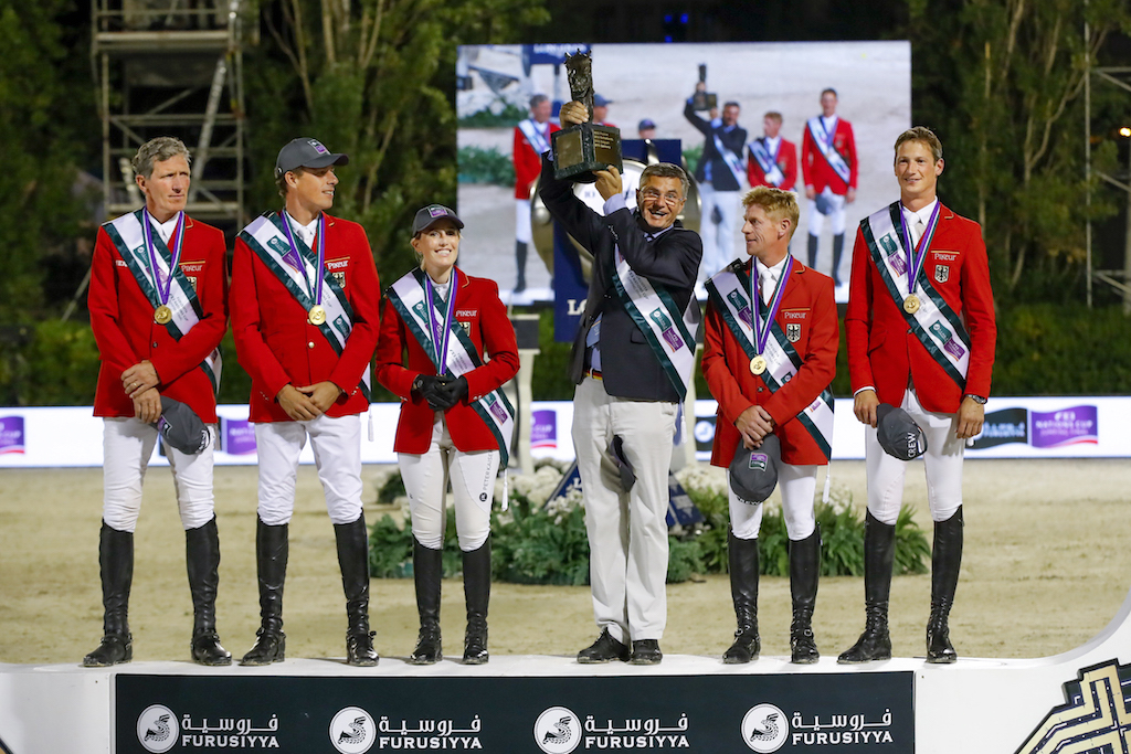 Team Germany, Ludger Beerbaum, Christian Ahlmann, Jane Friedericke Meyer, Otto Becker, Markus Ehning, Daniel Deusser (Image: FEI) Furusiyya FEI Nations Cup Jumping Final - Barcelona 2016 © Hippo Foto - Dirk Caremans 24/09/16