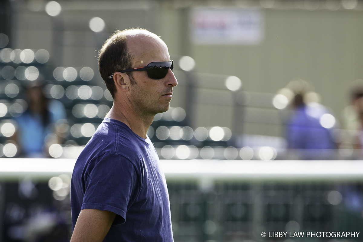 Hubby Tim awaits the score for Jonelle Price (Image: Libby Law)