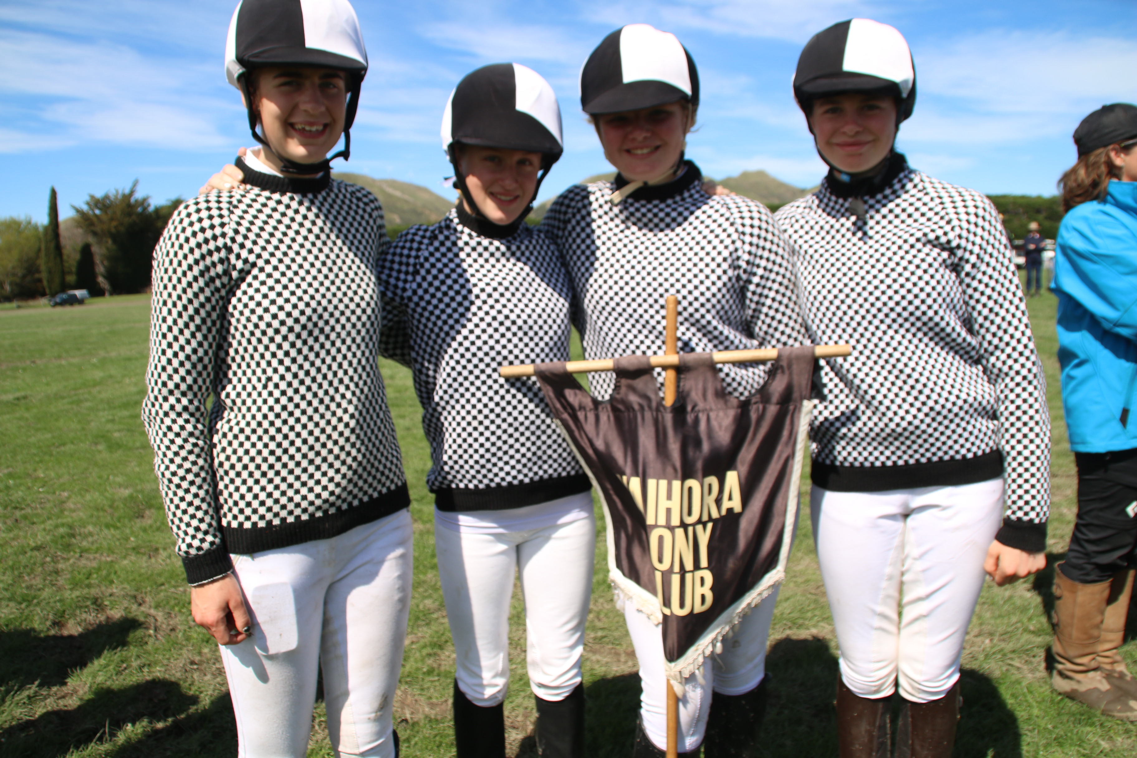 Riders from the Waihora Pony Club are wearing the same jerseys that their aunts/uncles/mothers/fathers wore at the very first Springston Trophy! They were made especially for the first event, and have been worn proudly every year since. 