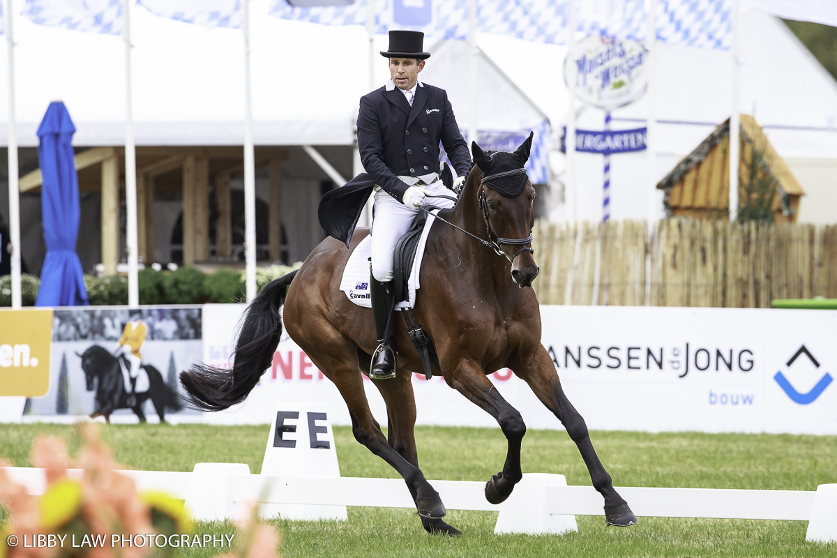 Sam Griffiths rides Beaurepaire Nemo into third place after the first day's dressage (Image: Libby Law)