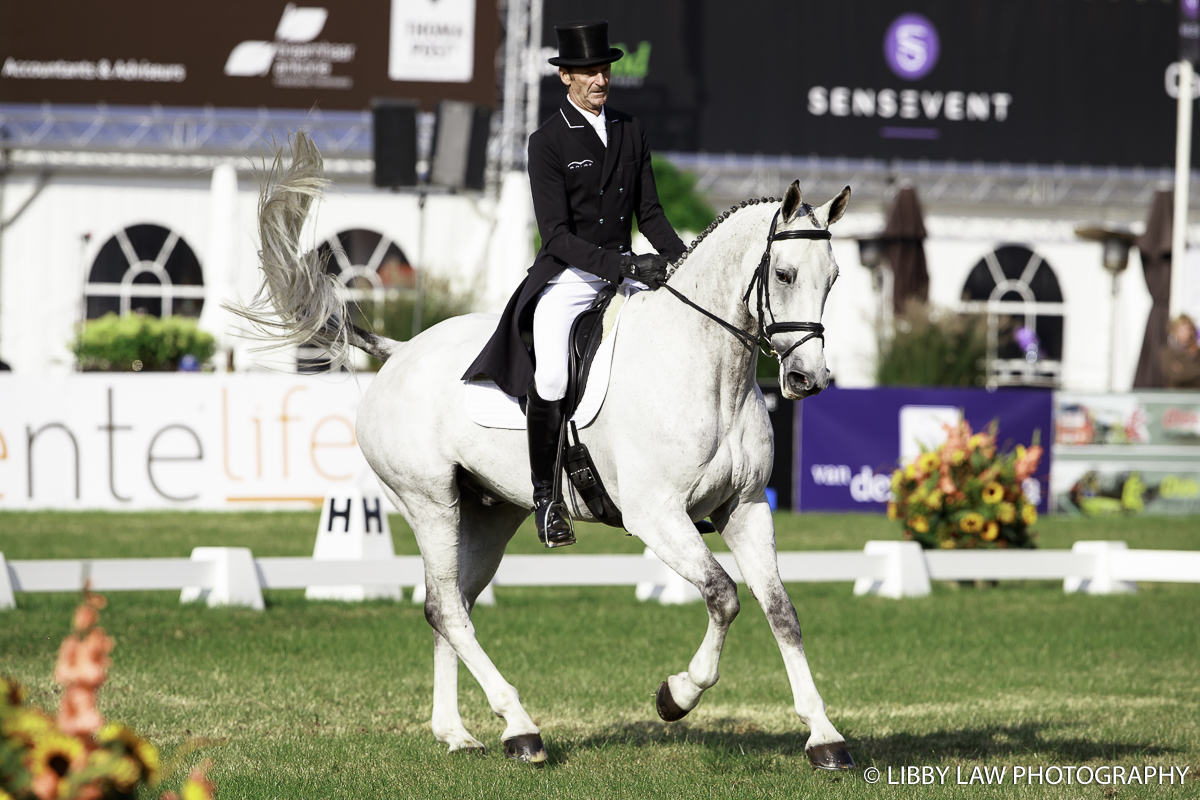 Sir Mark Todd on Kiltubrid Rhapsody into fourth place after dressage (Image: Libby Law Photography)