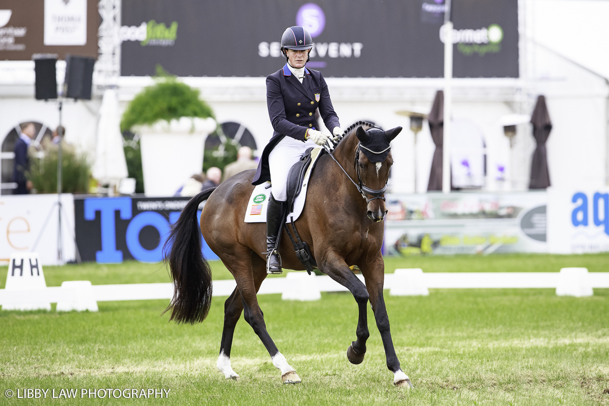 Lauren Kieffer from USA on Meadowbrook's Scarlett into second place (Image: Libby Law Photography)