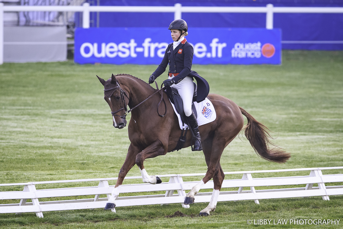 From Great Britain, Izzy Taylor and Jockey Club Fleurelle are third after dressage (Image: Libby Law Photography)