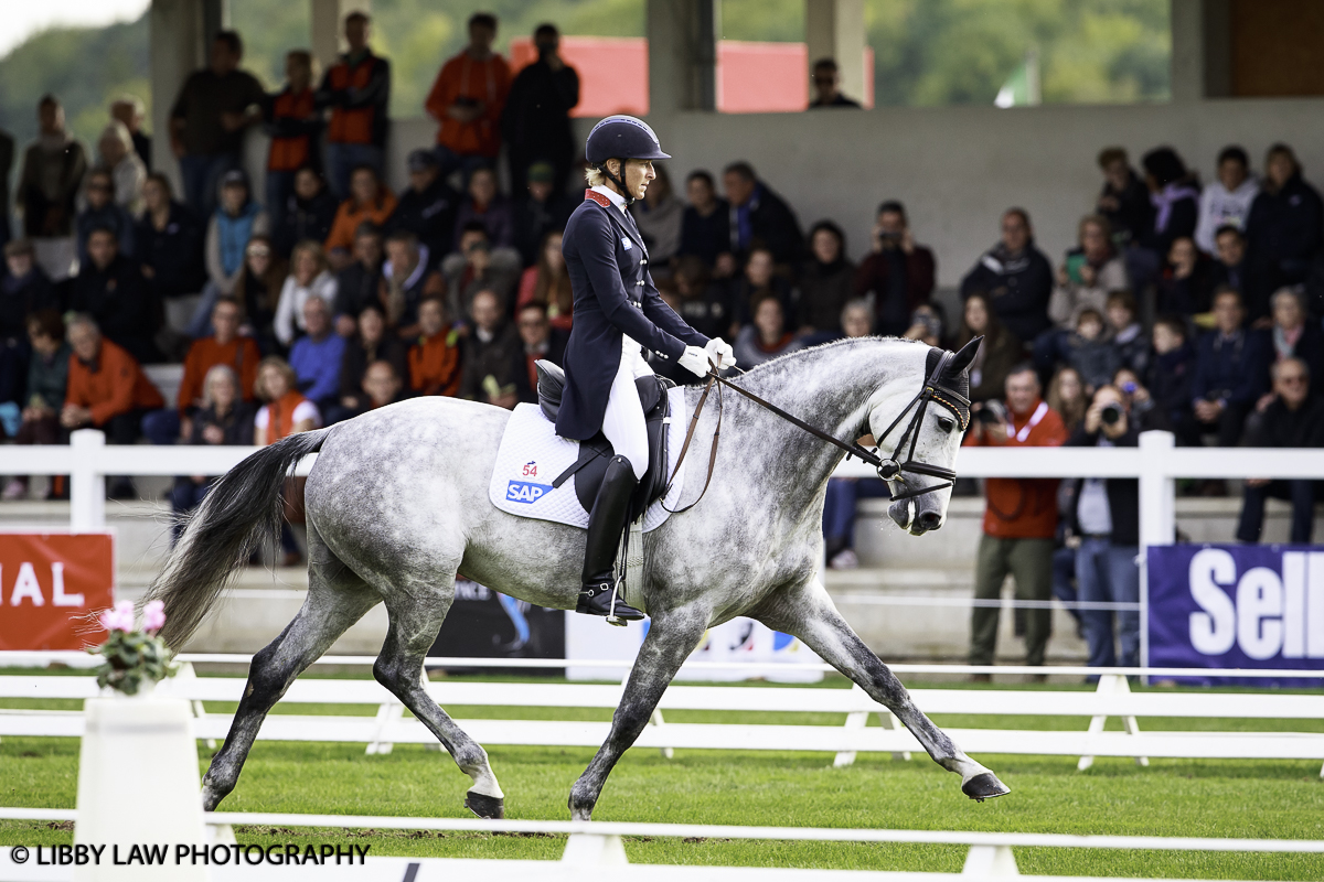 Germany's Ingrid Klimke leads on her 7 year old Weisse Duene (Image: Libby Law Photography)