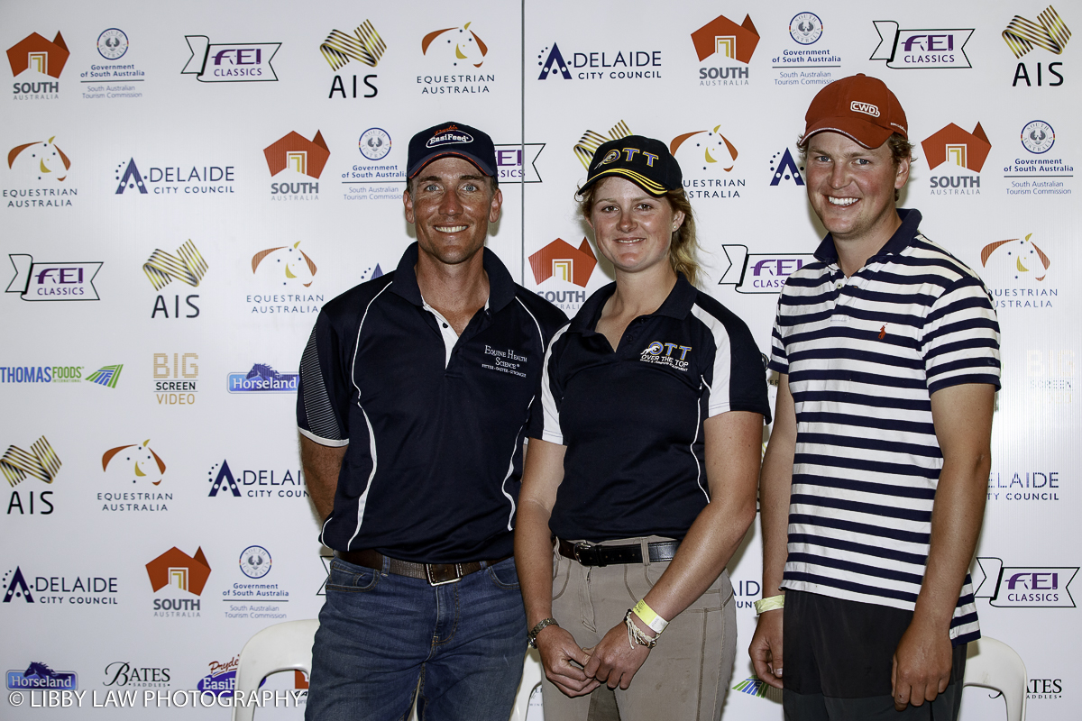 The three leading riders after cross country were back again the next day for the final press conference (Image: Libby Law)