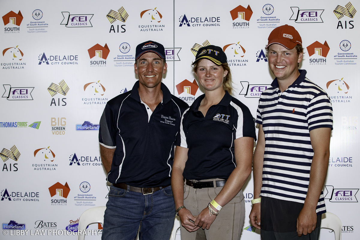 The Leading Riders at the press conference : Hazel Shannon (Clifford); 2ND-AUS-Wilhelm Enzinger (Wenlock Aquifer); 3RD-AUS-Andrew Cooper (Evergem Perfection) (Image: Libby Law Photography) 