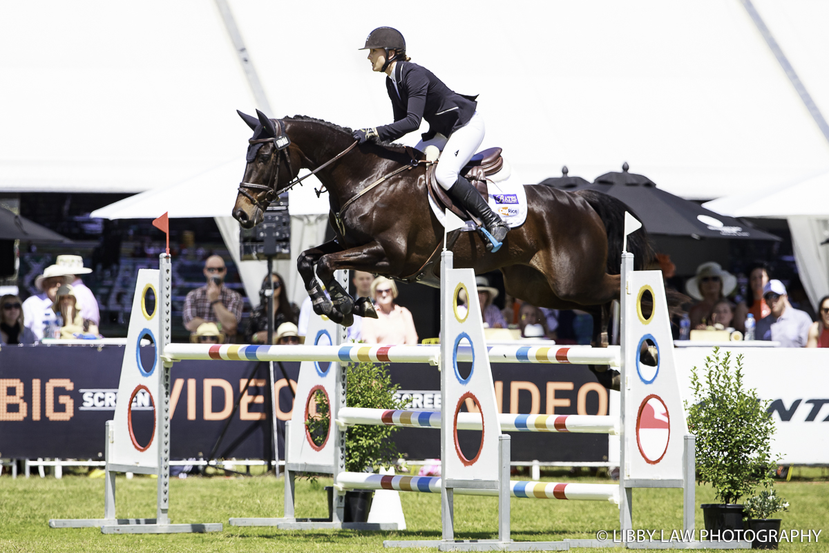 Gemma Tinney rides Annapurna during the CCI2* Showjumping (Image: Libby Law Photography)